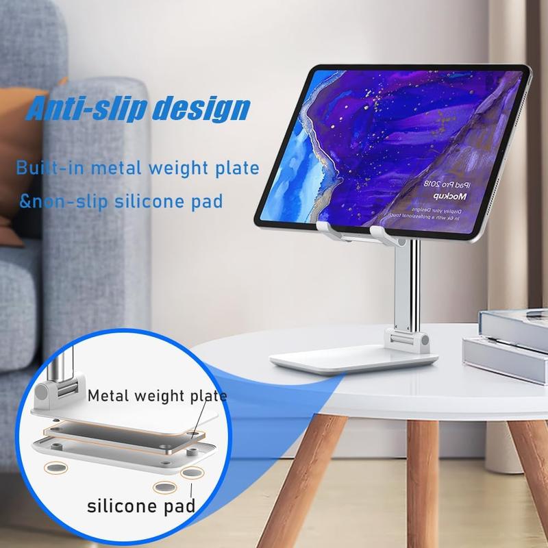 Cell Phone Stand, Angle Height Adjustable Cell Phone Holder with Silicon Pad for Desk Fully Forldable Mobile Phone Holder Compatible with All Mobile Phones, MT-6, (White)