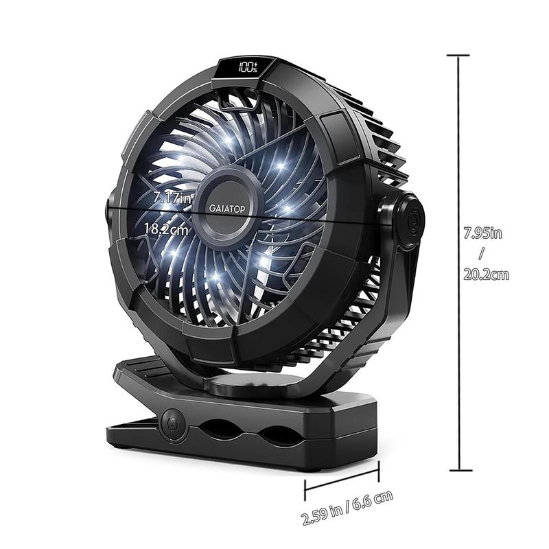 Gaiatop Clip-on Camping Fan, 3-Speed LED Display Fan with Hook, Portable Fan for Indoor or Outdoor Travel