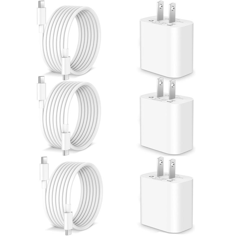 PD 30W Fast Charging USB-C Wall Plug Charger with C to C Cable Set for iPhone 15 and Samsung Android Phone--3 Sets Adapter Cord