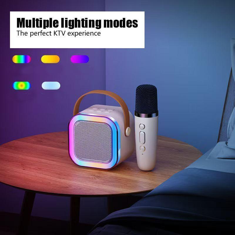 2025 Fall Portable Wireless Karaoke Speaker with Microphone, HIFI Stereo Sound Subwoofers, KTV Speaker Subwoofer with RGB Colorful LED Lights, Karaoke Machine Sound System for Outdoor Sports Travel, Audio Device, Room Accessories