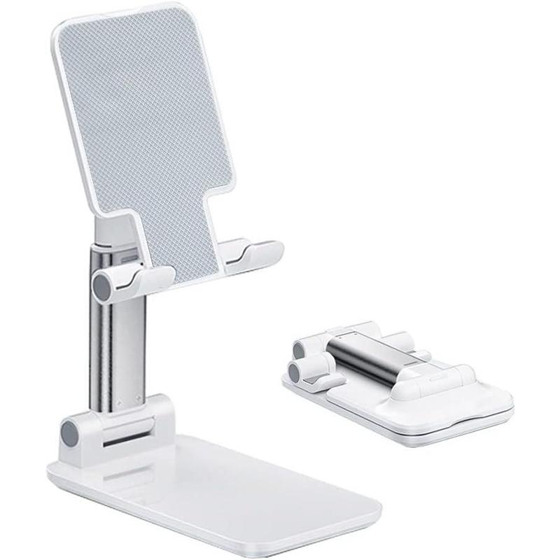 Cell Phone Stand, Angle Height Adjustable Cell Phone Holder with Silicon Pad for Desk Fully Forldable Mobile Phone Holder Compatible with All Mobile Phones, MT-6, (White)