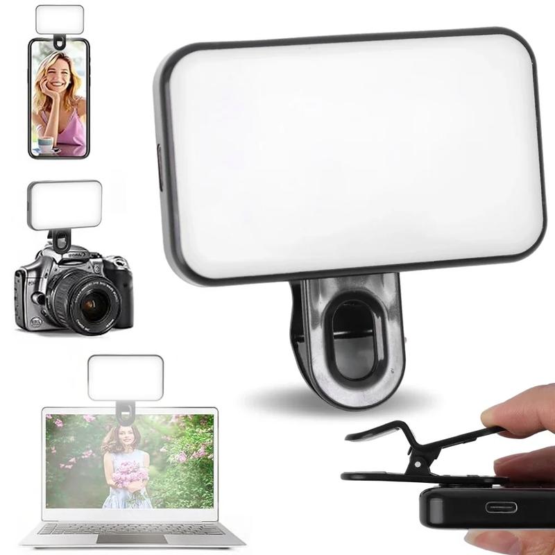 2 Modes Adjustable Brightness Portable Mini Selfie Fill Light Rechargeable Clip On For Phone Laptop Tablet Meeting Make Up