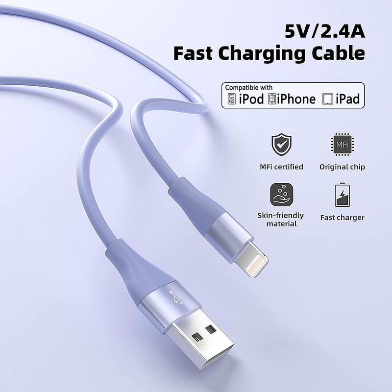 10FT USB A to iOS Fast Charging Cable, Colorful Mobile Phone Charging Cable, Compatible with Apple iPhone 14 13 12 11 Pro Max XR XS X 8 7 6 Plus SE iPad Mini