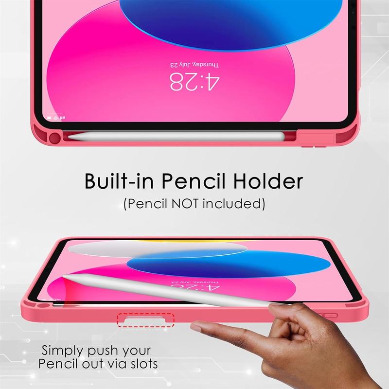 for iPad 10th Generation Case  10.9 Inch with Pencil Holder, [Premium Shockproof + Auto Sleep Wake] with Soft TPU Back Cover, Slim Trifold Stand for A2696 A2757 A2777, Book Watermelon Accessories Computer