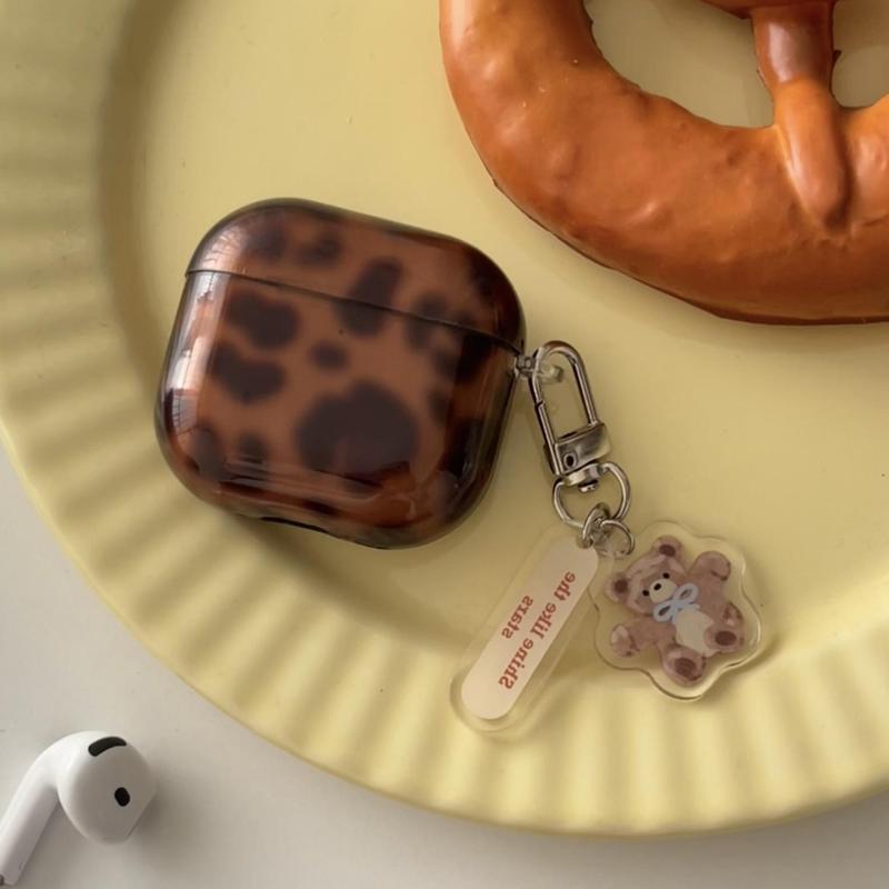 Cute Earphone Case with Bear Pattern Keychain, Earphone Protective Cover, Earphone Accessories Compatible with AirPods 2 3 4