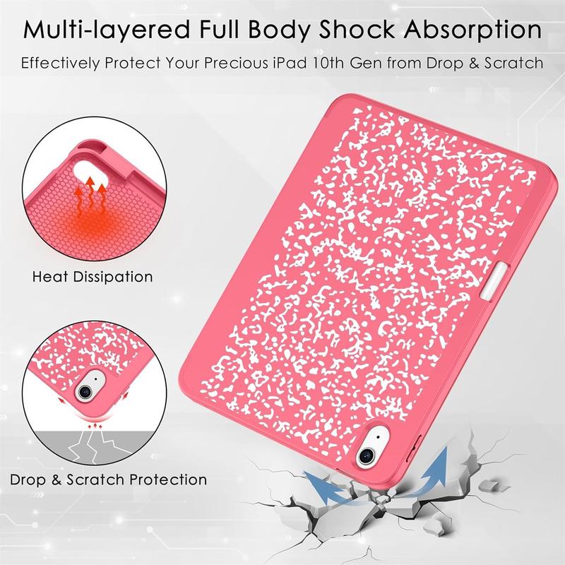 for iPad 10th Generation Case  10.9 Inch with Pencil Holder, [Premium Shockproof + Auto Sleep Wake] with Soft TPU Back Cover, Slim Trifold Stand for A2696 A2757 A2777, Book Watermelon Accessories Computer