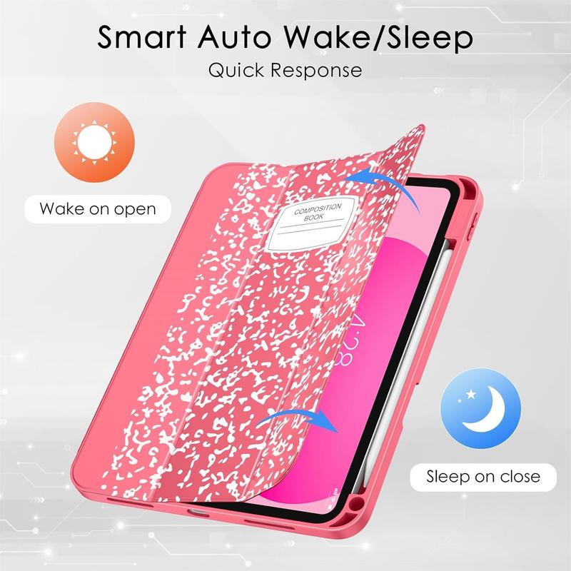 for iPad 10th Generation Case  10.9 Inch with Pencil Holder, [Premium Shockproof + Auto Sleep Wake] with Soft TPU Back Cover, Slim Trifold Stand for A2696 A2757 A2777, Book Watermelon Accessories Computer