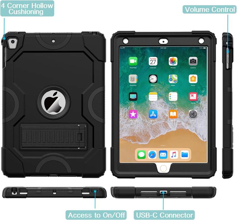 Case for iPad 6th 5th Generation (9.7 Inch, 2018 2017 Model),iPad Air 2   1st Case, iPad Pro 9.7 Case 2016,Heavy Duty Shockproof Rugged Protective Case for iPad 9.7 Inch,Black