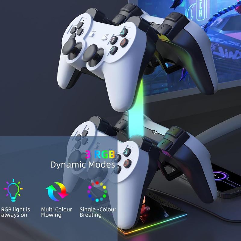 RGB Headset Stand, Gaming Controller Stand with 2 USB  Ports,10 Light Modes Headset Holder PC Gaming Accessories, Suitable for All Earphone Accessories, Gift for Boys Men Gamers