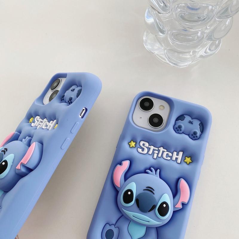 Apple iPhone silicone full cover mobile phone case cute stand KT Winnie the Pooh Strawberry Bear Stitch Rabbit Accessories Protection