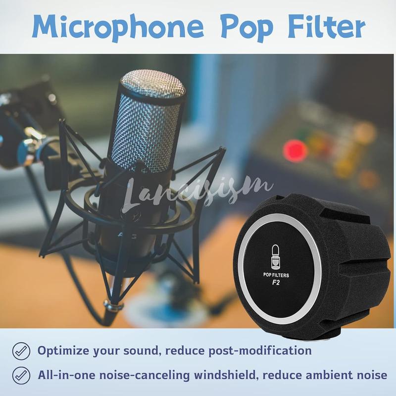 Microphone Pop Filter, Professional Mic Windscreen, Thick Wind Shield Acoustic Filter for 45mm-60mm Recording Studios Microphones, Sound-Absorbing  that Reduces Noise and Reflections