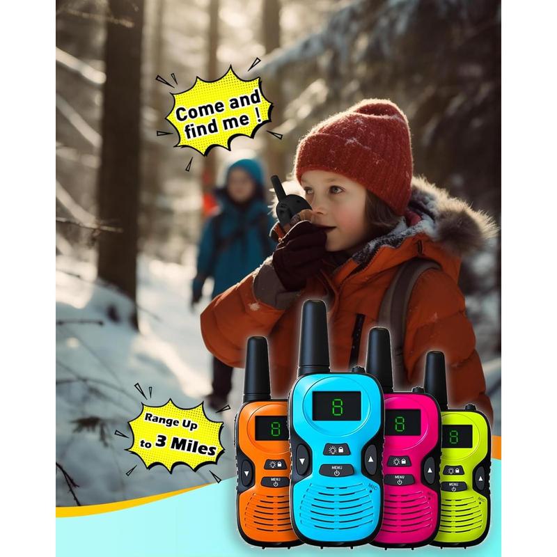 Walkie Talkies for Kids Long Range - 4 Pack Kid Walkie Talkies with Replaceable Shell Backlit LCD Flashlight 3 Miles Range - Gifts and Toys for 5-7 Year Old Boys and Girls