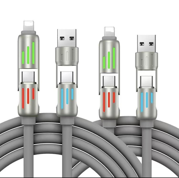 4-in-1 USB Charging Cable, fastcharging cable MAX 240W USB A+ TYPE C + Lightning Multi national aluminum alloy cable management 240W suitable for iPhone 15 14 Samsung Galaxy, Android Phones & Tablets iPad Pro Smartphone Cellphone Mobile Electronic