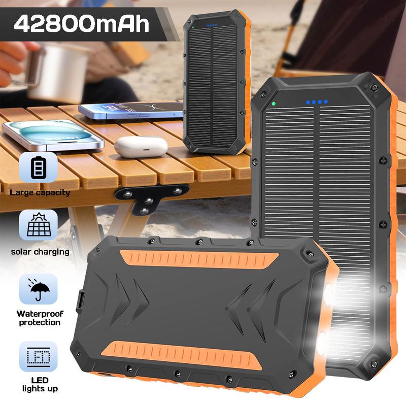 42800mAh Portable Solar Charger Power Bank Fast Charger Dual USB Port Built-in Led Flashlight and Compass for All Cell Phone and Electronic Devices