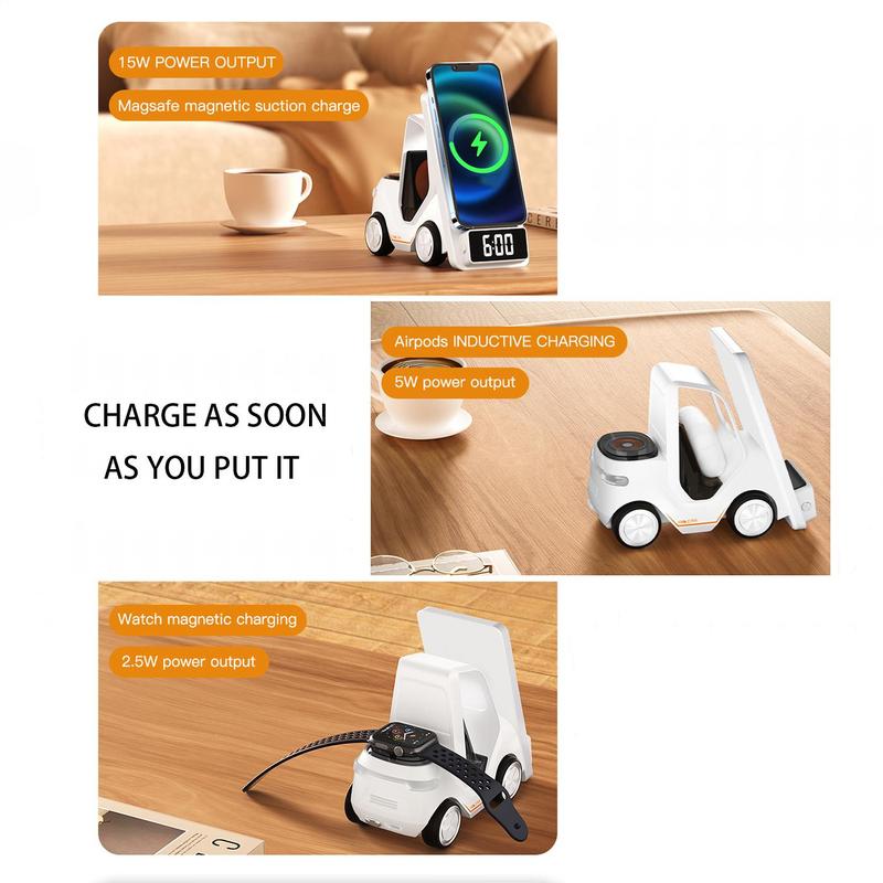 5 In 1 Wireless Charger, 15W Car Shaped Desktop Wireless Charger, Creative Car Design Fast Wireless Charger For iPhone, AirPods, iWatch