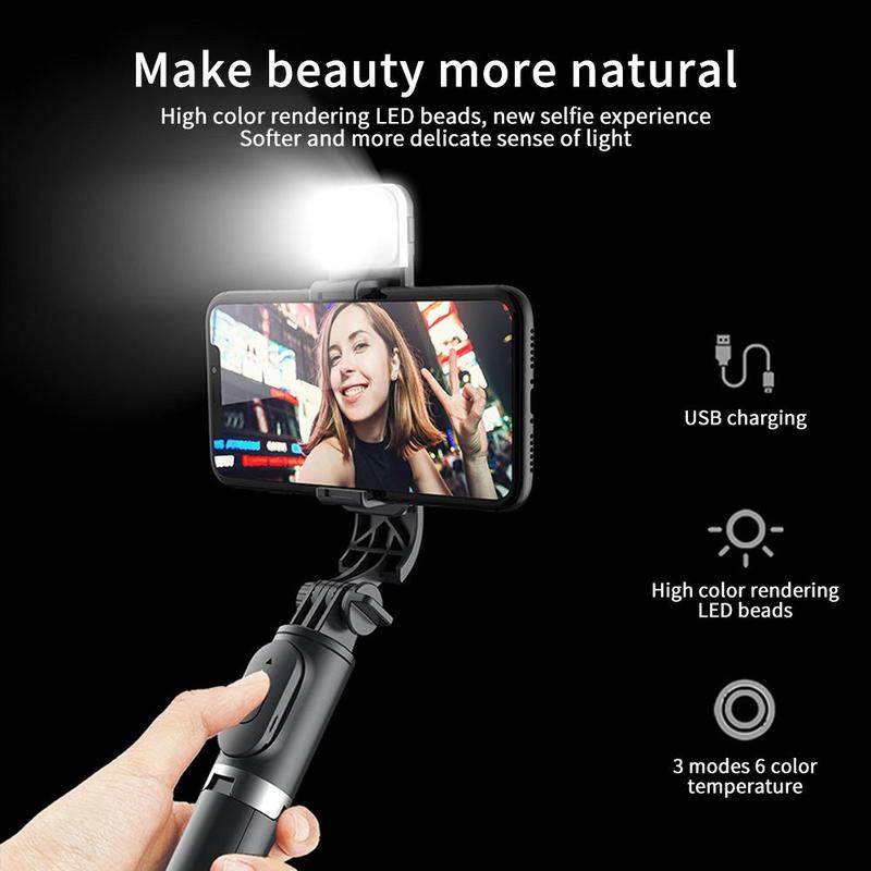 Upgraded Selfie Stick Tripod Portable Rotating Phone Stand Holder,Wireless Bluetooth Remote ,Stainless Steel,3 Light Modes for iPhone for Android Phone for Selfie Video Recording Photo Live Stream Vlog