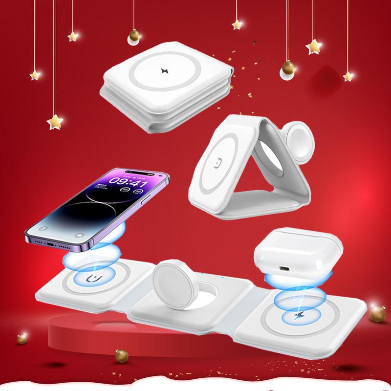 Christmas Gift-Charging Station for Apple Multiple Devices (White) - 3 in 1 Foldable Magnetic Wireless Charger Dock - Travel Charging Pad for iPhone 15 14 13 12 Pro Max Plus Watch & Airpods, christmas gift ideas Black Friday Deals tiktok shop store