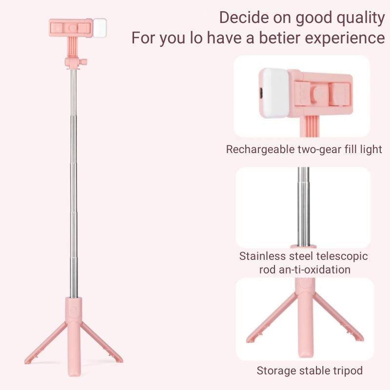 Wireless Selfie Stick Tripod, Rechargeable Phone Selfie Stick with Fill Light, Portable Phone Tripod Stand for Live Streaming, Vlogging, Photography