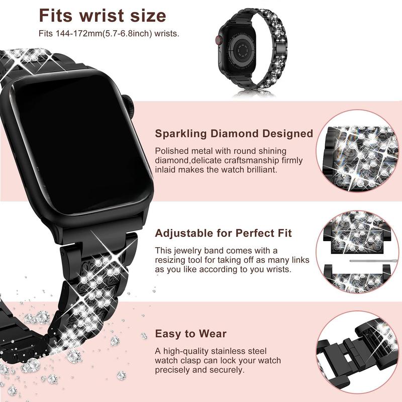 Rhinestone Decor Watch Band & Watch Case Set, Fashionable Watch Band with 2 Watch Case, Wearable Accessories Compatible with Apple Watch Series