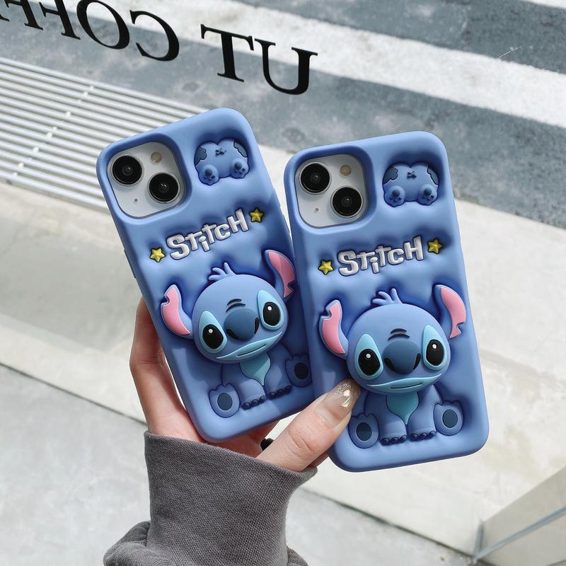 Apple iPhone silicone full cover mobile phone case cute stand KT Winnie the Pooh Strawberry Bear Stitch Rabbit Accessories Protection