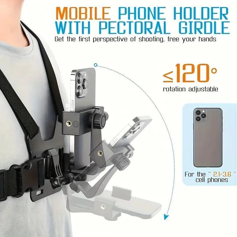 Outdoor Shooting Chest Strap Phone Holder Kit, 1 Set Sports Camera Chest Strap & Phone Clip, Phone Accessories for Live Outdoor Riding