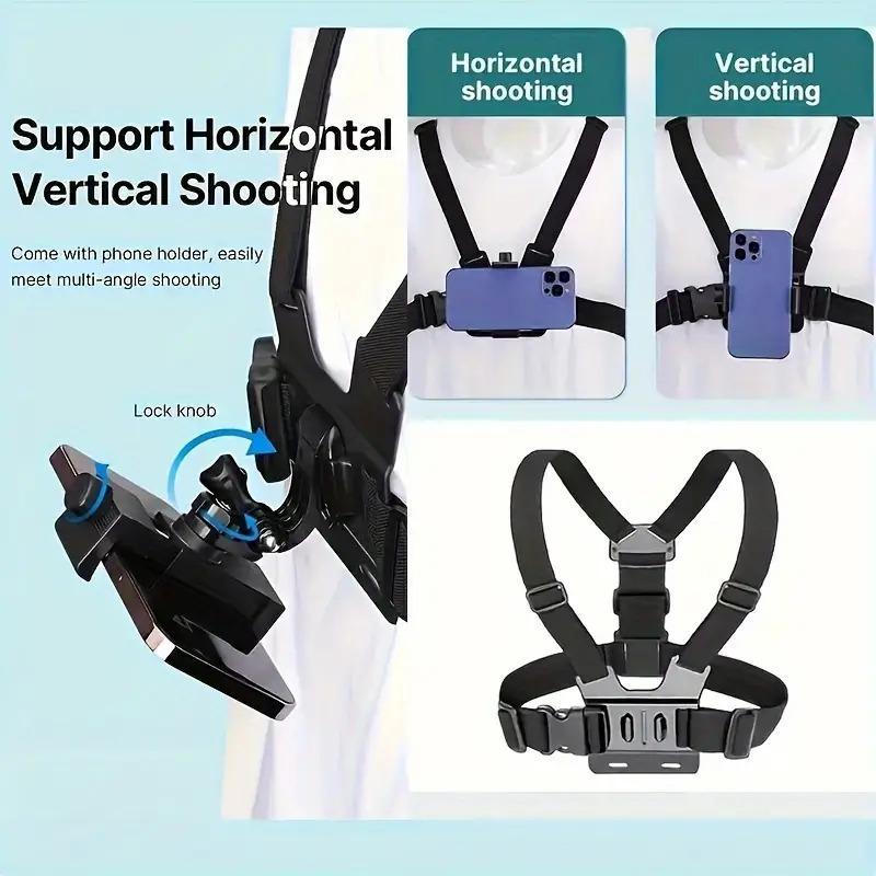 Outdoor Shooting Chest Strap Phone Holder Kit, 1 Set Sports Camera Chest Strap & Phone Clip, Phone Accessories for Live Outdoor Riding