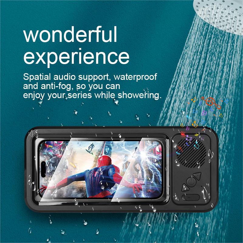 Bathroom Cell Phone Holder - Multi-functional Waterproof Bluetooth Stereo - Wall Mounted Waterproof Box - For watching TV in the shower  Smartphone