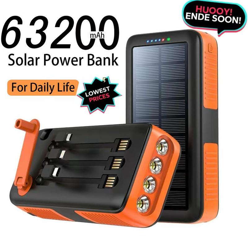 Solar Charger Power Bank -63200mAh Portable Phone Charger with Built-in USB Cables 3.0A Fast Charge Battery Pack, 4 Outputs & 2 Inputs for Smartphone, Tablet, Best Christmas Gifts Charging Chargeable incandescent christmas lights