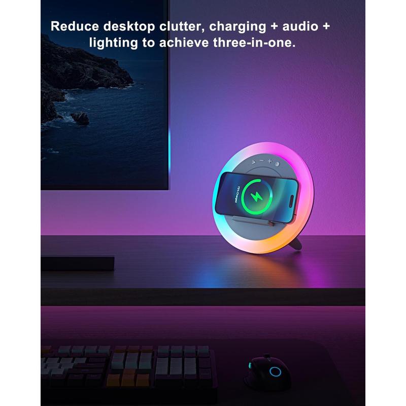 Night Light Bluetooth Speaker,Wireless Charger Stand LED Music Lamp,Color Changing Modern Bluetooth Lamp, Best Teenage Girls Boys Gifts Christmas Gifts for Teen (6.6inch)