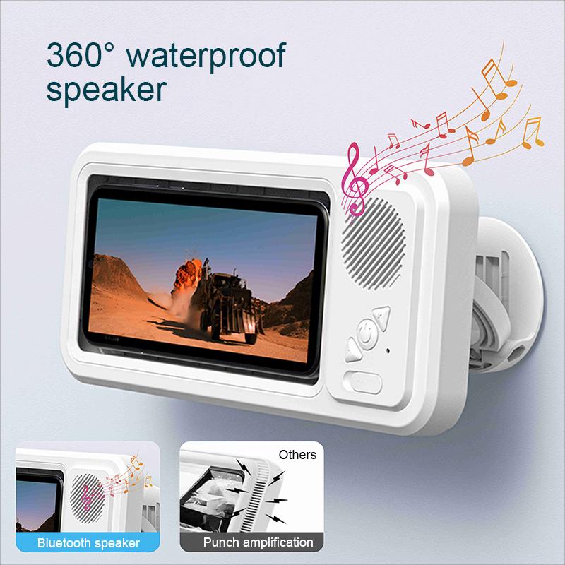 Bathroom Cell Phone Holder - Multi-functional Waterproof Bluetooth Stereo - Wall Mounted Waterproof Box - For watching TV in the shower  Smartphone