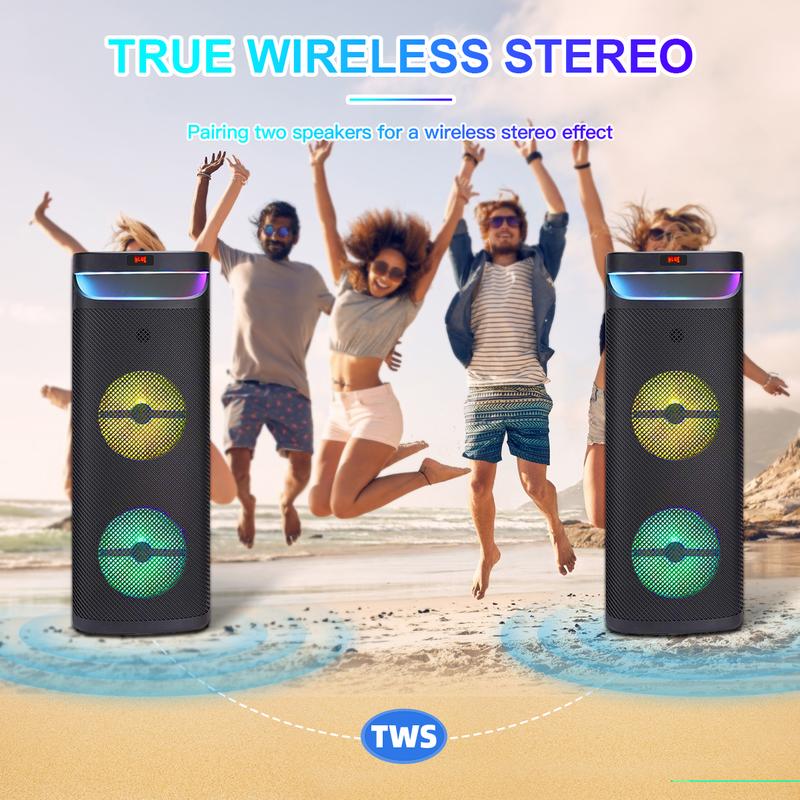 Dual 10 inch Loud PA Speaker Portable Wireless Party Speaker Bluetooth DJ Karaoke Speaker Rechargeable FM Radio Remote Control Microphone Colorful peak power