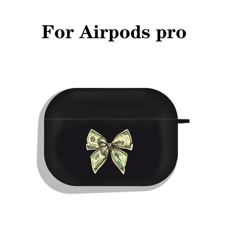 Chic Money Bowknot Design Earphone Case with Hiking Buckle, Shockproof & Anti-fall TPU Earphone Cover for AirPods 1 2, 3, Pro, Pro 2, Gift for Friend