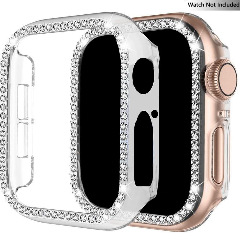 Artificial Rhinestone Decor Watch Case, 2 Counts Smart Watch Protective Case, Watch Accessories Compatible with Apple Watch 9 8 7 6 5 4 SE (Watch Not Included)