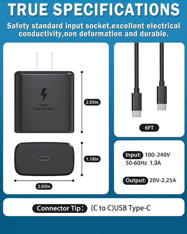 Super Fast Charger Type C,2Pack 45W USB C Fast Charger for  Galaxy S24 S23 S23+ S22 Ultra  S22+  S22  S21 Ultra S21+ S21 S20 Note 10 20 S20 S21, Galaxy Tab S7 S8+