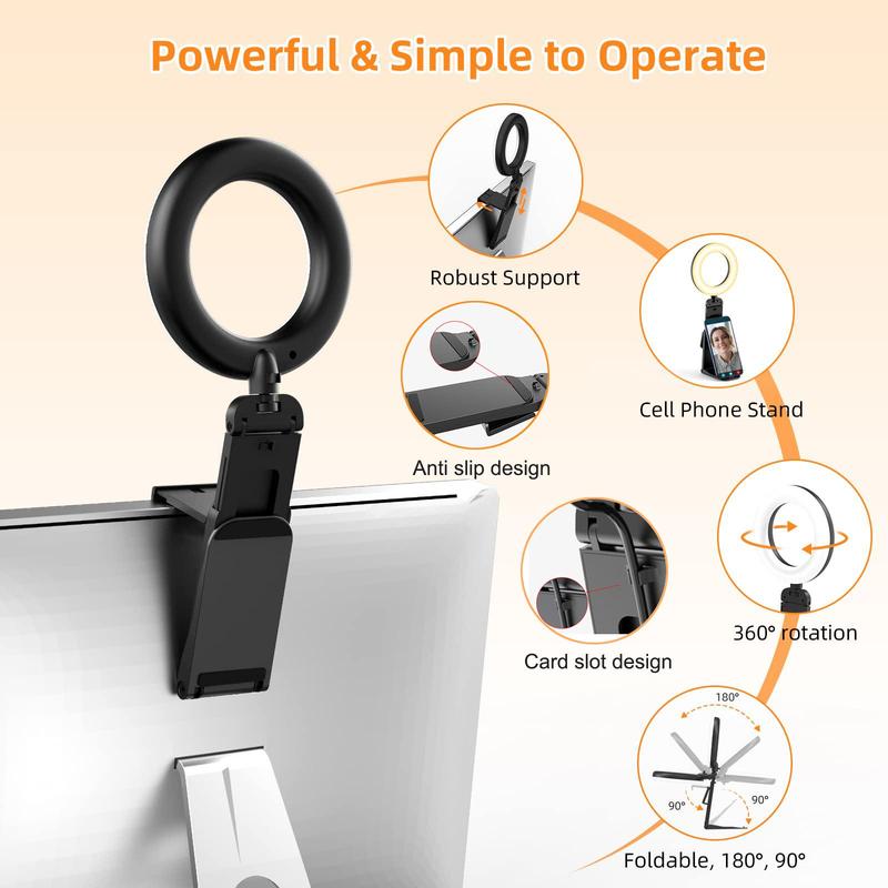 Portable Mini LED Selfie Light, USB Powered Desktop Clip-on Ring Light, Multifunction Filling Light for Meeting Video Recording, Camera Accessories