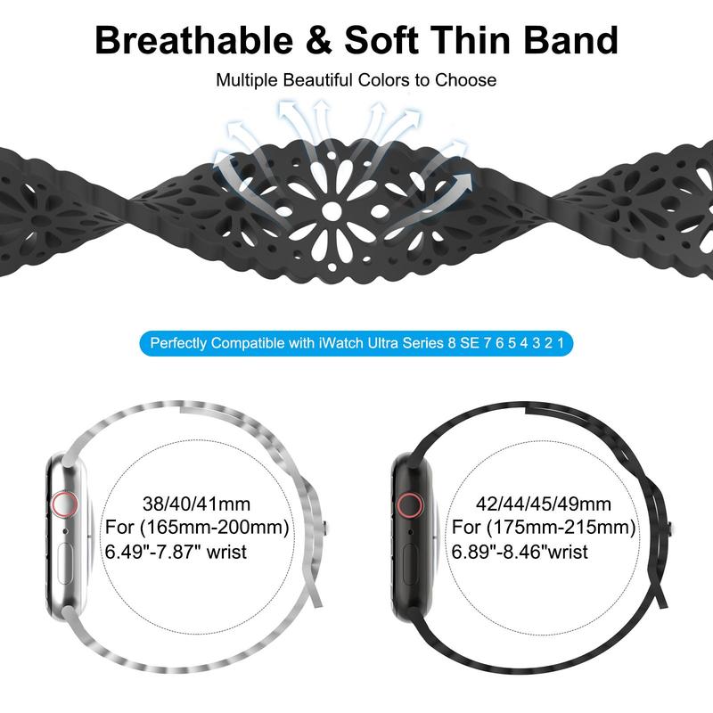 Durable Silicone Watch Band, Lace Design Watch Band for Apple Watch, Breathable Sport Watch Band for Women Men, Wearable Accessories for iWatch Series 9 Ultra 8 7 SE 6 5 4 3 2 1