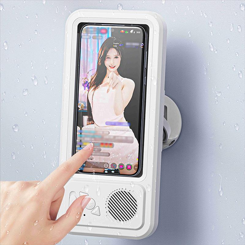 Bathroom Cell Phone Holder - Multi-functional Waterproof Bluetooth Stereo - Wall Mounted Waterproof Box - For watching TV in the shower  Smartphone