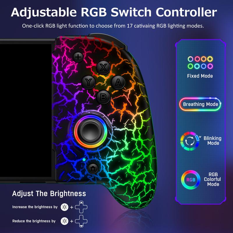 Switch Controller for Switch OLED, (No Drift, No Deadzone) Hall Effect Joystick Wireless Switch Controller With 9 Lights Color