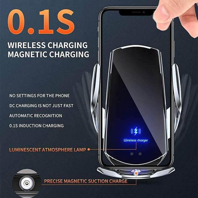 15W Fast Charging Auto-Clamping Car Phone Holder, Smart Sensor Car Wireless Charger, Air Vent Phone Holder, Car Interior Accessories