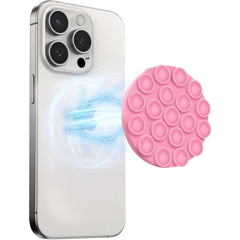 Magnetic Suction Cup Phone Mount - Anti Slip Hands Free Silicone Suction Phone Grip Compatible with iPhone MagSafe Phone Case Series, Mirror Shower Holder for Selfies and Tiktok Videos (Sand Pink) Accessories Smartphone