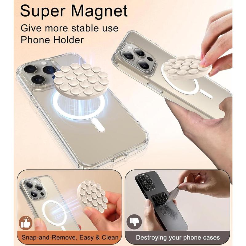 Magnetic Suction Cup Phone Mount - Anti Slip Hands Free Silicone Suction Phone Grip Compatible with iPhone MagSafe Phone Case Series, Mirror Shower Holder for Selfies and Tiktok Videos (Sand Pink) Accessories Smartphone