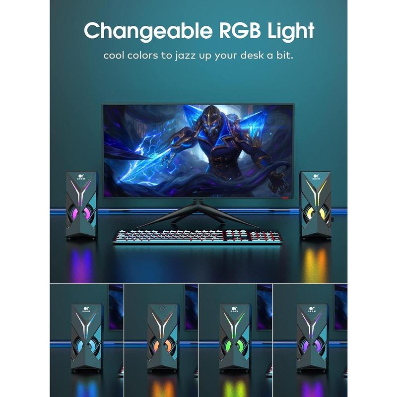 OROW Computer Speakers, Desktop Speakers with Various Colorful LED, 10W Gaming Speakers with Volume Control,RGB Computer Speakers for  Laptop,3.5mm Aux Input,Lights Can be Turned Off