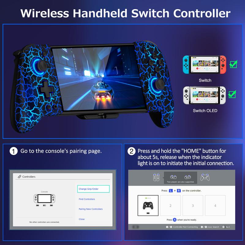 Switch Controller for Switch OLED, (No Drift, No Deadzone) Hall Effect Joystick Wireless Switch Controller With 9 Lights Color