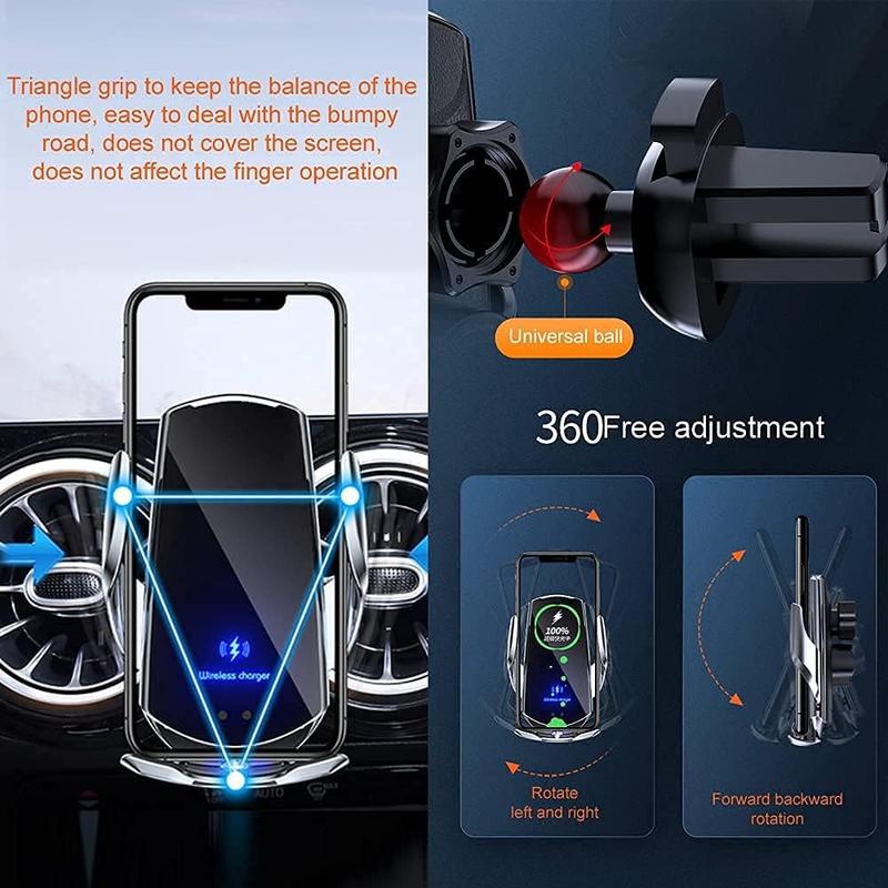 15W Fast Charging Auto-Clamping Car Phone Holder, Smart Sensor Car Wireless Charger, Air Vent Phone Holder, Car Interior Accessories