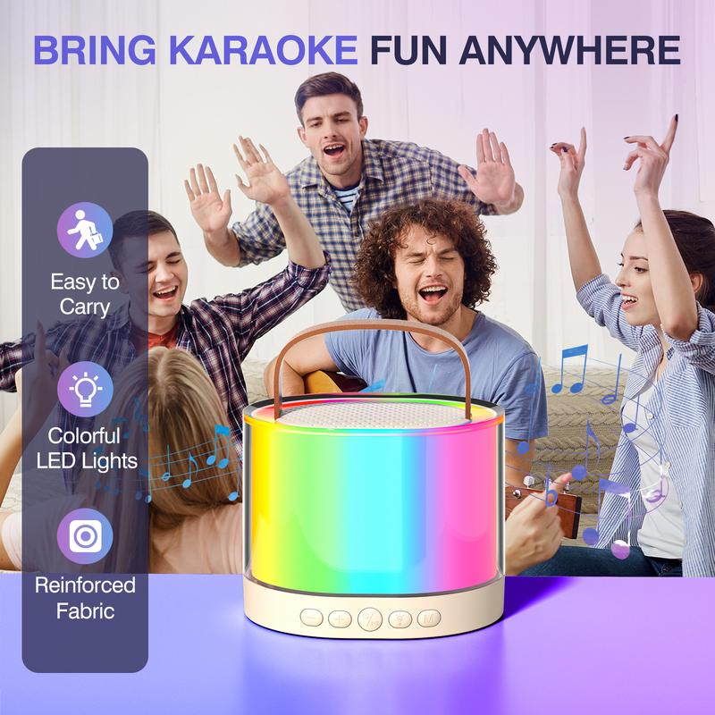 portable&mini karaoke machine，With Wireless Microphone & LED Light, , Karaoke Machine For Home Party Birthday Gift Portable Wireless Bluetooth-compatible Speaker With LED Ambient Light, Outdoor Speaker，Summer Wireless Karaoke Speaker Audio Smartphone