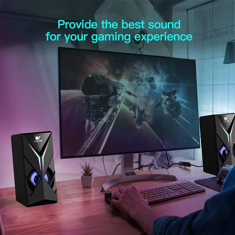 OROW Computer Speakers, Desktop Speakers with Various Colorful LED, 10W Gaming Speakers with Volume Control,RGB Computer Speakers for  Laptop,3.5mm Aux Input,Lights Can be Turned Off