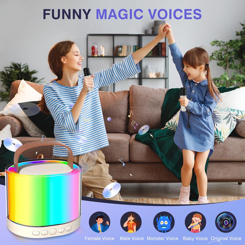 portable&mini karaoke machine，With Wireless Microphone & LED Light, , Karaoke Machine For Home Party Birthday Gift Portable Wireless Bluetooth-compatible Speaker With LED Ambient Light, Outdoor Speaker，Summer Wireless Karaoke Speaker Audio Smartphone