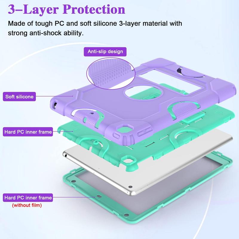 for iPad 9th Generation Case, iPad 8th 7th Generation Case, iPad 10.2 Inch   2019 Case, Heavy Duty Rugged Shockproof Protective Cover with Kickstand for  Purple Green Accessories Computer