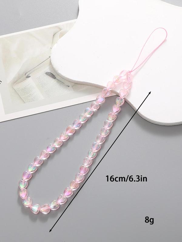 Transparent Heart Shaped Beaded Phone Chain, Anti-lost Cell Phone Lanyard, Phone Strap for Women & Girls