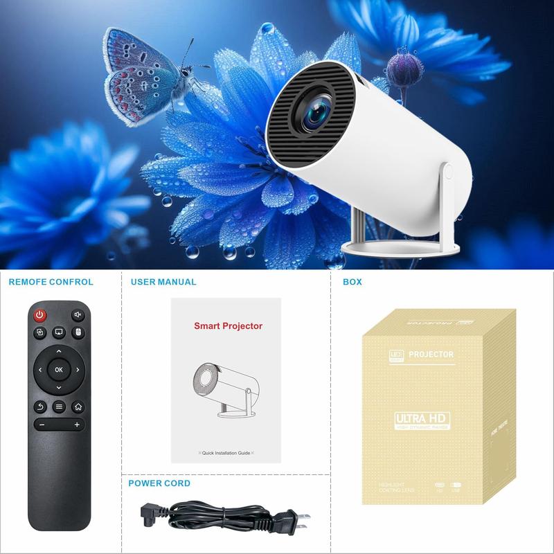 [180°Adjustable Stand] Smart Mini Projector with Android TV, Upgrade HY300 Pro Portable Projector with WiFi and Bluetooth, 4K Support, Auto Keystone, Portable Ceiling Projector For Android portable projector